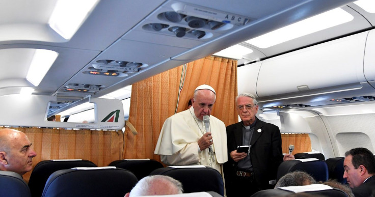 Pope Francis speaks to journalists on his flight back to Rome following a visit at Armenia on June 26, 2016.
