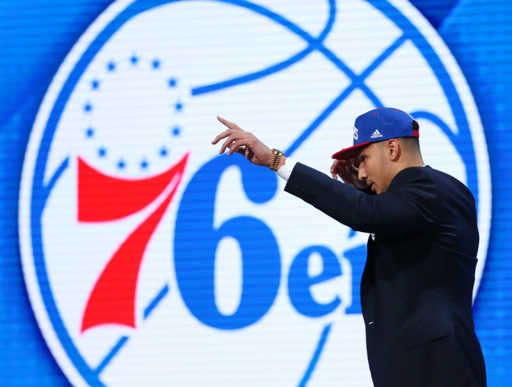 Ben Simmons (LSU) reacts as he walks off stage after being selected as the number one overall pick to the Philadelphia 76ers in the first round of the 2016 NBA Draft at Barclays Center.
