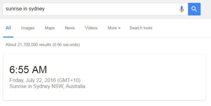 Google "sunrise in Sydney"