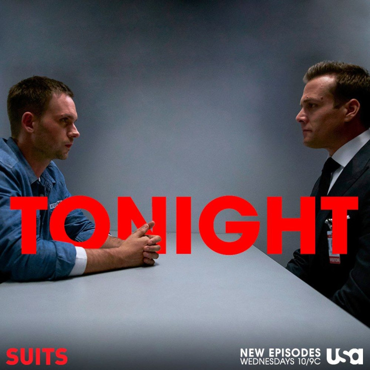 A picture of Patrick J. Adams (left) as Mike Ross and Gabriel Macht (right) as Harvey Specter in "Suits" TV series.