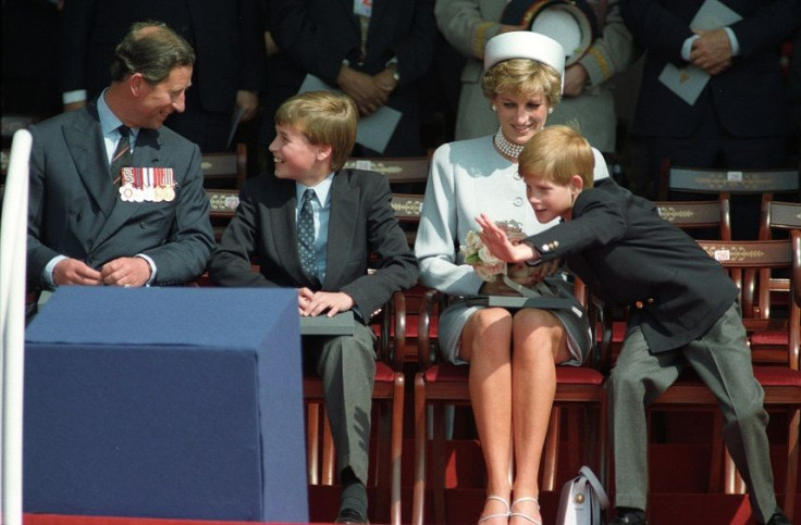 (From L to R) The Prince of Wales, Prince William, Princess Diana and Prince Harry attend the Heads of State ceremony in Hyde Park to commemorate the 50th Anniversary of VE Day in Hyde Park May 7, 1995.