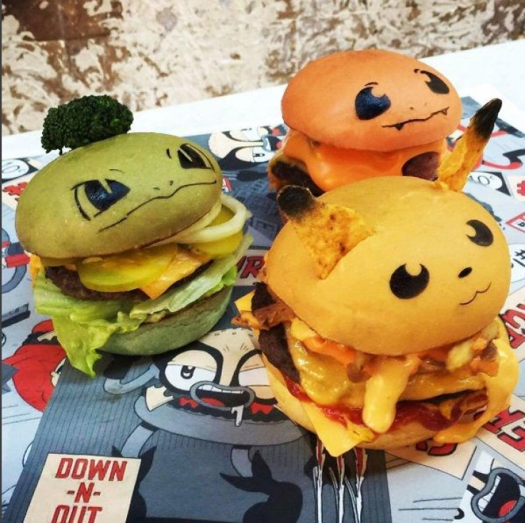 Pokemon burgers -- Pokeburgers -- from Down N' Out (Bulbasaur, Charmander and Pikachu)