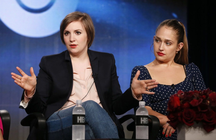 Creator, executive producer and actress Lena Dunham (L) and fellow actress Jemima Kirke talk about HBO's "Girls" during the Winter 2014 TCA presentations in Pasadena, California, January 9, 2014.