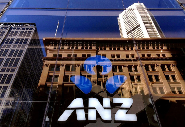 The logo of the ANZ Banking Group is displayed in the window of a newly opened branch in central Sydney, Australia, Aprl 30, 2016.