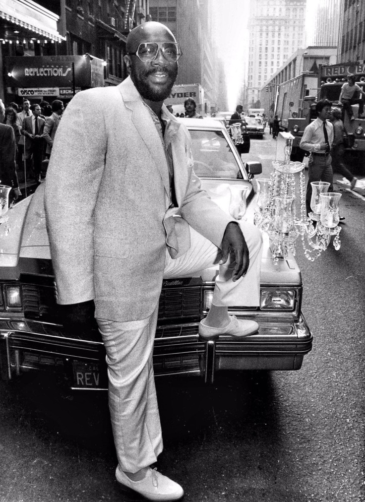 Isaac Hayes on set with his 1977 Chandelier Fleetwood Caddy