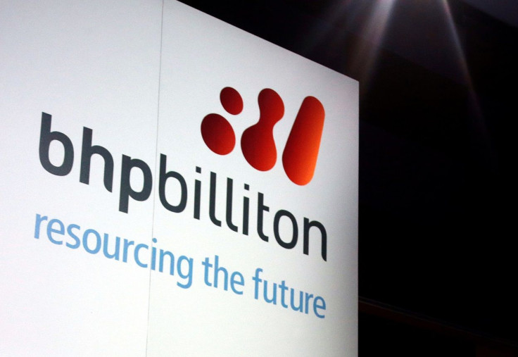 A promotional sign adorns a stage at a BHP Billiton function in central Sydney August 20, 2013.