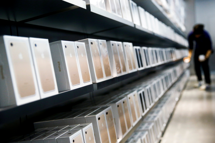 Apple's new iPhone 7 smartphones sit on a shelf at an Apple store in Beijing, China, September 16, 2016. 