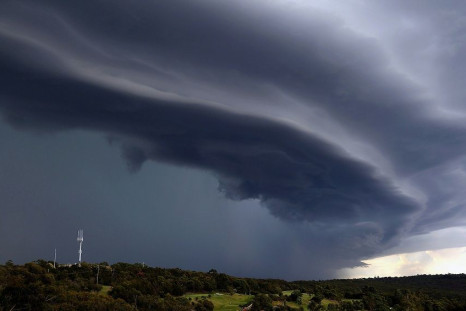 A large storm front crosses over the Sydney suburb of Wakehurst December 5, 2014. 