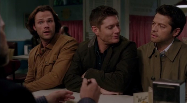 Jared Padalecki, Jensen Ackles and Misha Collins as Sam and Dean Winchester and Castiel respectively. "Supernatural" season 12 episode 10 "Lily Sunders Has Some Regrets"