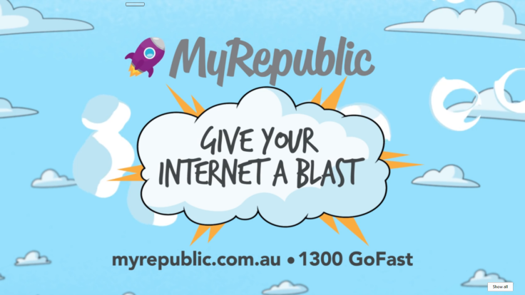 A screenshot of a MyRepublic television commercial. Image taken from the official MyRepublic Australia YouTube Channel.