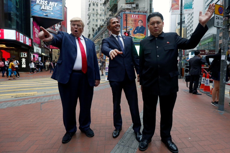 Kim Jong-un, Barack Obama and Donald Trump impersonators