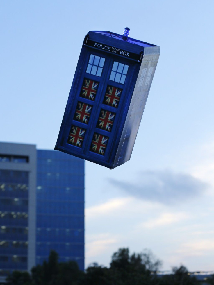 A flying "Tardis" remote control air craft is test flown past a building in San Diego, California November 18, 2013.