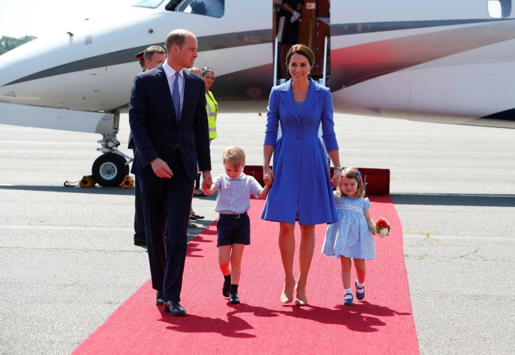 Prince William, the Duke of Cambridge, his wife Catherine, The Duchess of Cambridge, Prince George and Princess Charlotte arrive at Tegel airport in Berlin, Germany, July 19, 2017. 