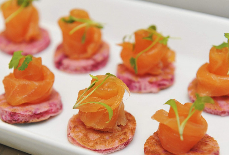 A platter of salmon canapes, akin to that which is usually served at receptions, are seen at Buckingham Palace in London March 25, 2011.