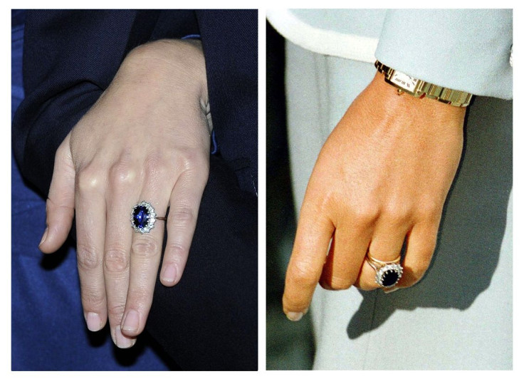 REFILE - A pair of photographs show Kate Middleton (L), fiance of Britain's Prince William posing in London November 16, 2010 and William's mother Diana, Princess of Wales, wearing the same engagment ring in London in an August 28, 1996 file photo.