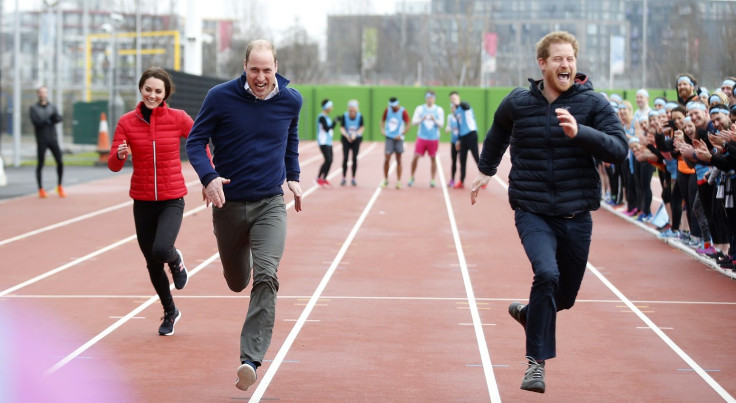 Britain's Prince William, Kate, Duchess of Cambridge, and Prince Harry 