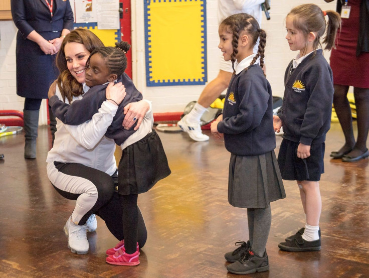 Britain's Catherine, the Duchess of Cambridge, visits Bond Primary School in Mitcham to see the work of the Wimbledon Junior Tennis Initiative, in London, January 17, 2018.