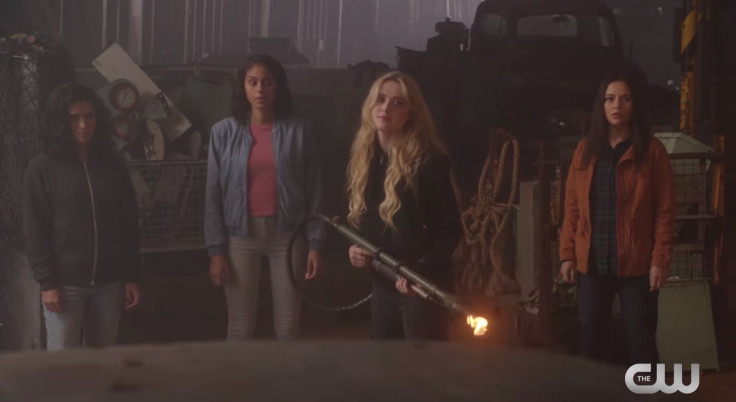 Yadira Guevara-Prip as Kaia Nieves, Clark Backo as Patience Turner, Kathryn Newton as Claire Novak and Katherine Ramdeen as Alex Jones in "Supernatural" season 13 episode 10 "Wayward Sisters"