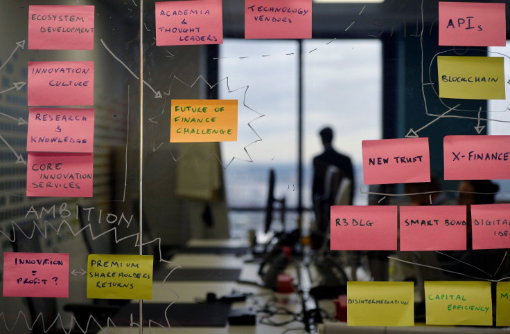 Post-it notes are displayed in the UBS "fintech lab" at Canary Wharf in London, Britain, October 19, 2016.