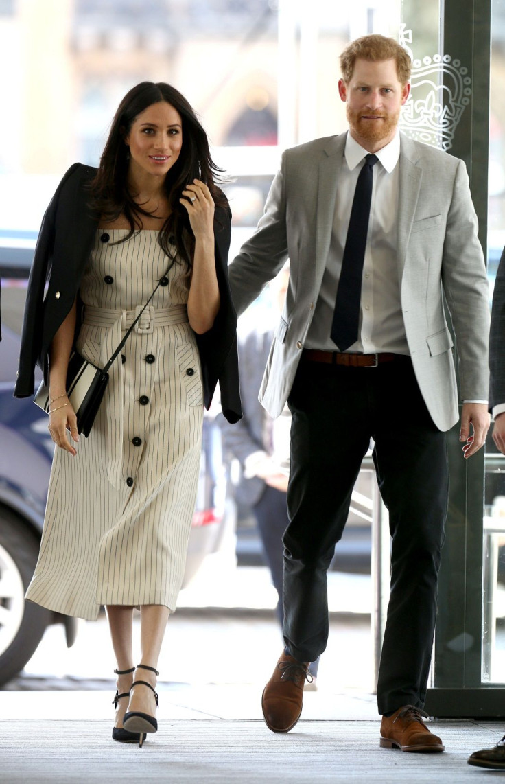 Britain's Prince Harry and his fiancee Meghan Markle arrive for a reception with delegates from the Commonwealth Youth Forum at the Queen Elizabeth II Conference Centre, London, April 18, 2018.