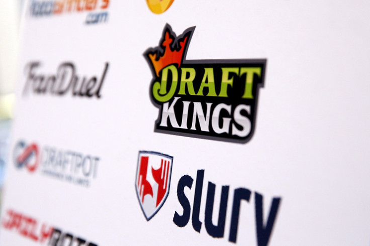 A DraftKings logo is displayed on a board inside of the DFS Players Conference in New York November 13, 2015.