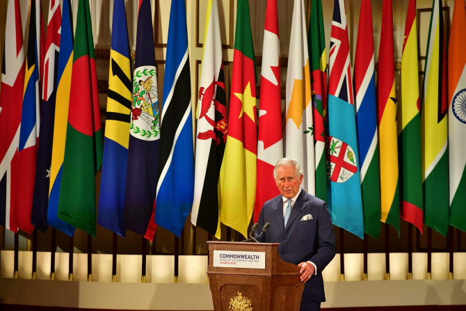 Britain's Prince Charles speaks during the formal opening of the Commonwealth Heads of Government Meeting in the ballroom at Buckingham Palace in London, Britain, April 19, 2018.