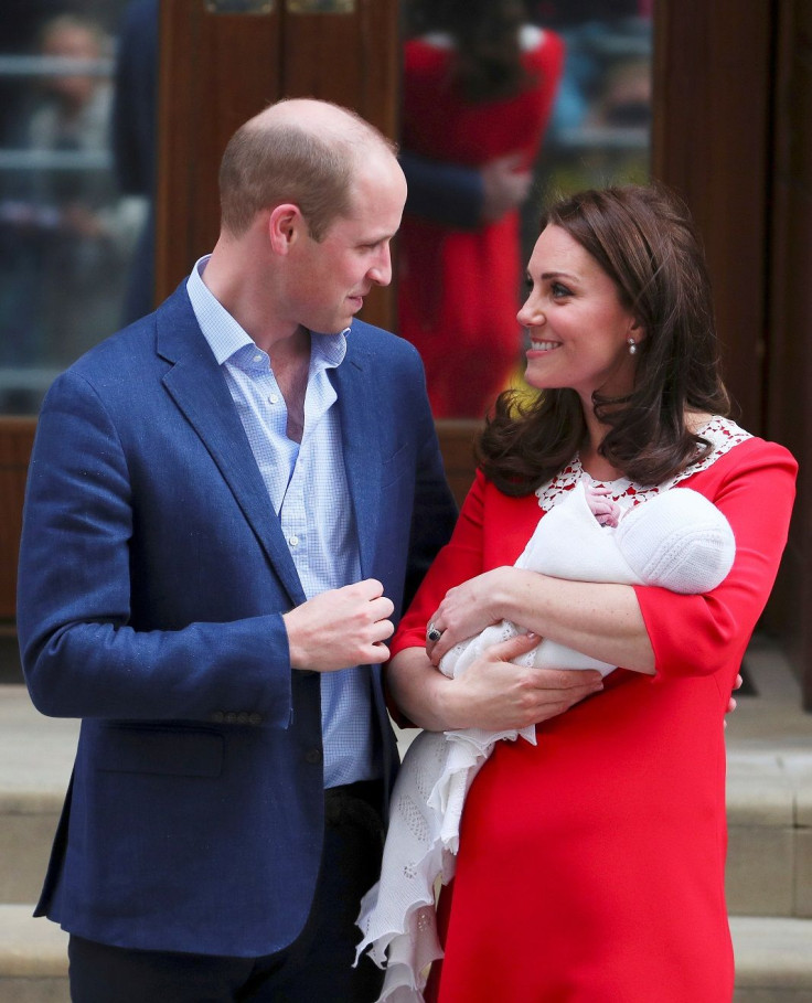 Britain's Catherine, the Duchess of Cambridge and Prince William leave the Lindo Wing of St Mary's Hospital with their new baby boy in London, April 23, 2018.