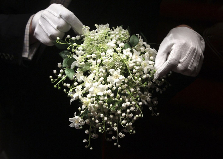 A recreation of the wedding bouquet of Britain's Catherine, Duchess of Cambridge