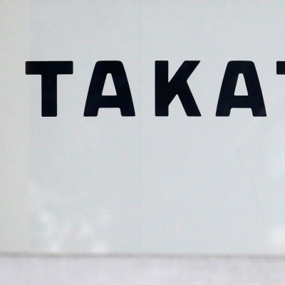 The logo of Takata Corp is seen on its display at a showroom for vehicles in Tokyo, Japan, February 9, 2017. Picture taken February 9, 2017.