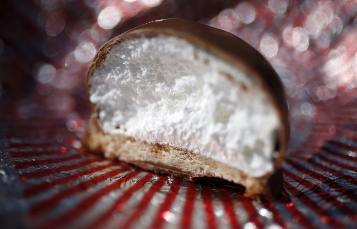 A Tunnock's Tea Cake is seen in Edinburgh, Scotland May 2, 2014.