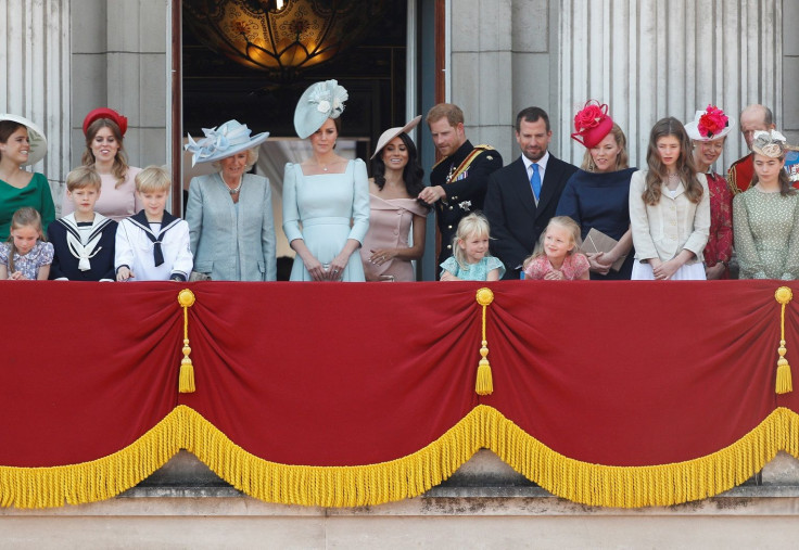 Britain's Prince Harry and Meghan, Duchess of Sussex, along with other members of the British royal family