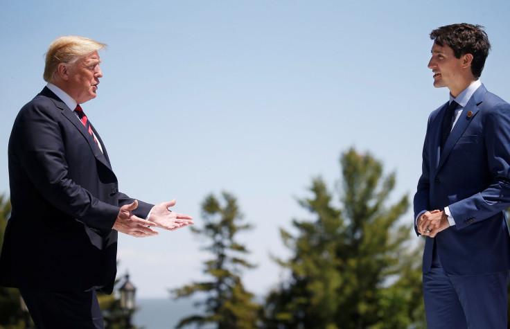 U.S. President Donald Trump approaches Canada's Prime Minister Justin Trudeau