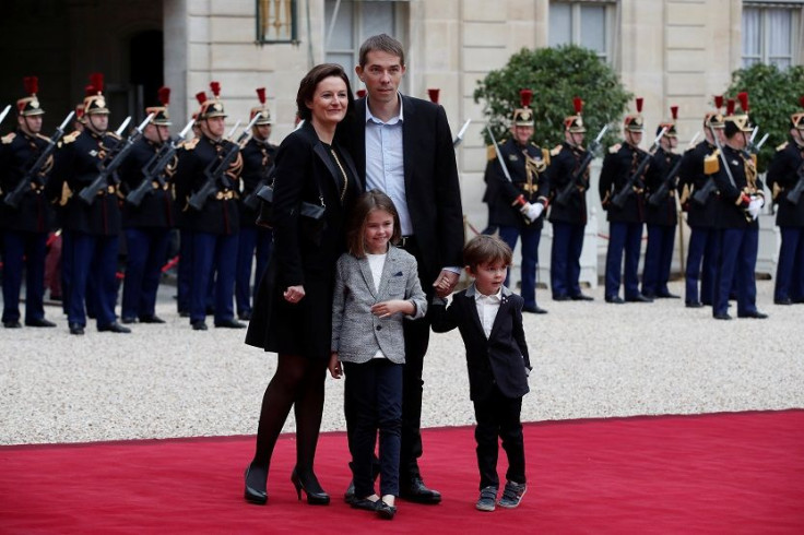 Sebastien Auziere, son of Brigitte Trogneux, pose with his wife Christelle and their children