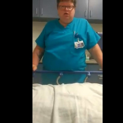 A screenshot of the video of Dr Beth Keegstra in a standoff with patient Samuel Bardwell. Video taken by Donald Bardwell.