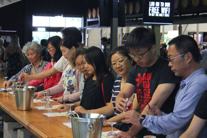 Chinese tourists sample wine at McGuigan Winery in the Hunter Valley, located north of Sydney in Australia, February 3, 2018. Picture taken February 3, 2018.