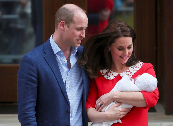 Britain's Catherine, the Duchess of Cambridge and Prince William leave the Lindo Wing of St Mary's Hospital with their new baby boy, Prince Louis,