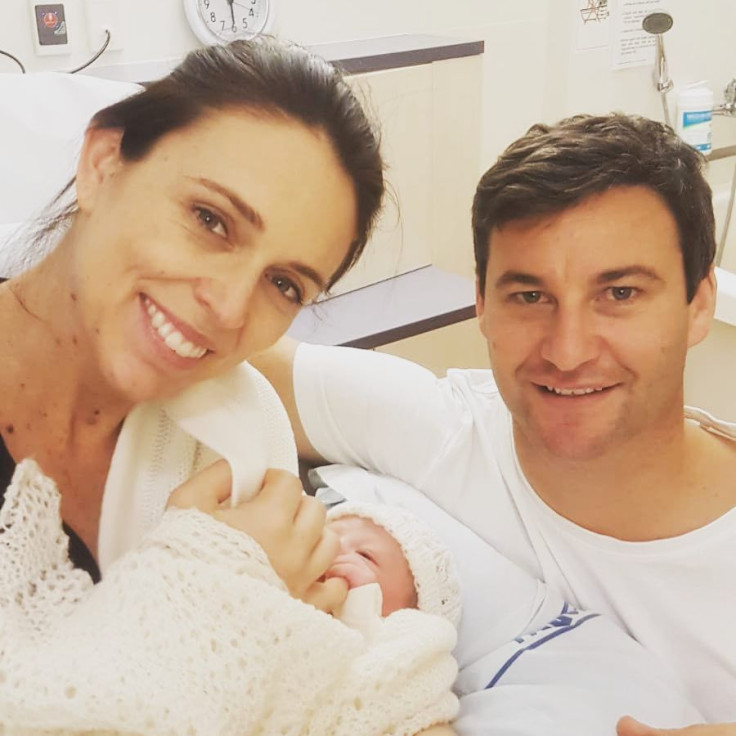 New Zealand Prime Minister Jacinda Ardern is seen with her baby daughter and partner Clarke Gayford 