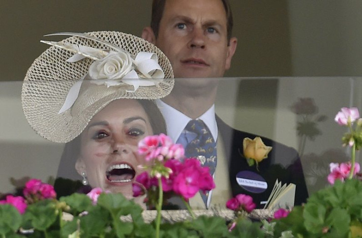 Britain Horse Racing - Royal Ascot - Ascot Racecourse - 15/6/16 Britain's Catherine, Duchess of Cambridge reacts as Prince Edward (R) looks on
