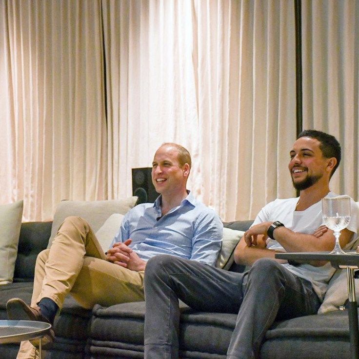 Britain's Prince William and Jordan's Crown Prince Hussein watch the World Cup football match between England and Panama in Amman, Jordan in this handout picture provided on June 25, 2018.