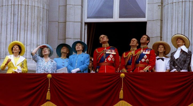 The Royal family watch a Royal Air Force flypast from the balcony of Buckingham Palace June 12 following the Trooping the Colour