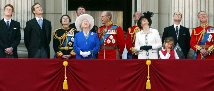 The Royal family watch a Royal Air Force flypast from the balcony of Buckingham Palace June 12 following the Trooping the Colour