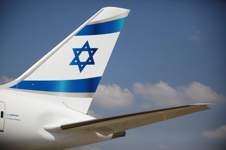 Israeli flag is seen on the first of Israel's El Al Airlines