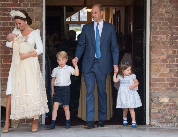 Britain's Prince William and Catherine, the Duchess of Cambridge, leave the chapel with their children Prince George, Princess Charlotte and Prince Louis