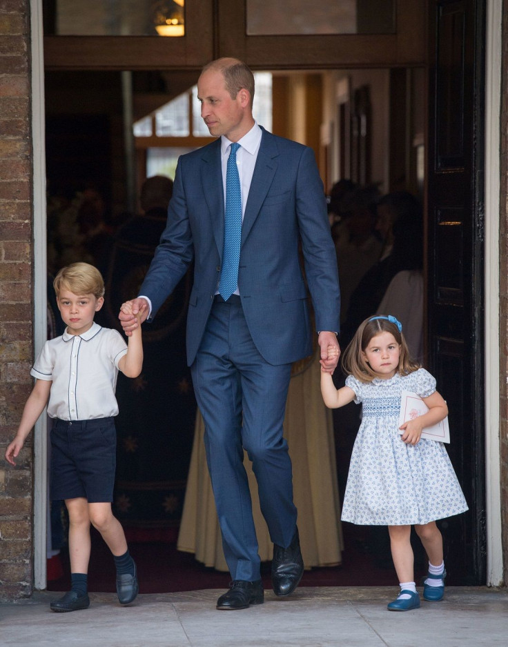 Britain's Prince William and Catherine, the Duchess of Cambridge, leave the chapel with their children Prince George, Princess Charlotte and Prince Louis