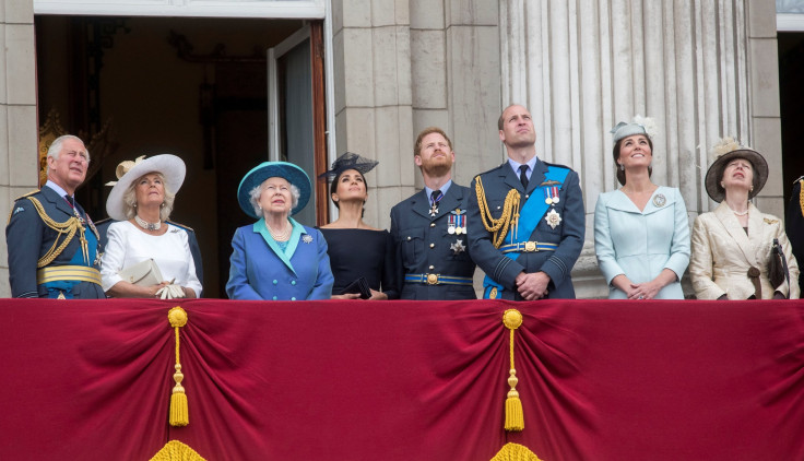Britain's Prince Charles, Camilla, Duchess of Cornwall, Queen Elizabeth, Meghan, Duchess of Sussex, Prince Harry, Prince William, and Catherine, Duchess of Cambridge and Princess Anne