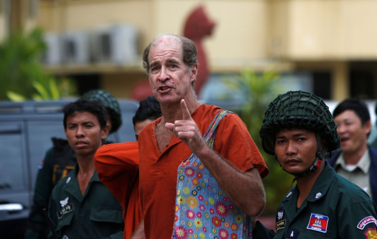 Australia filmmaker James Ricketson (C) speaks to the media at the Supreme Court in Phnom Penh, Cambodia, January 17, 2018.
