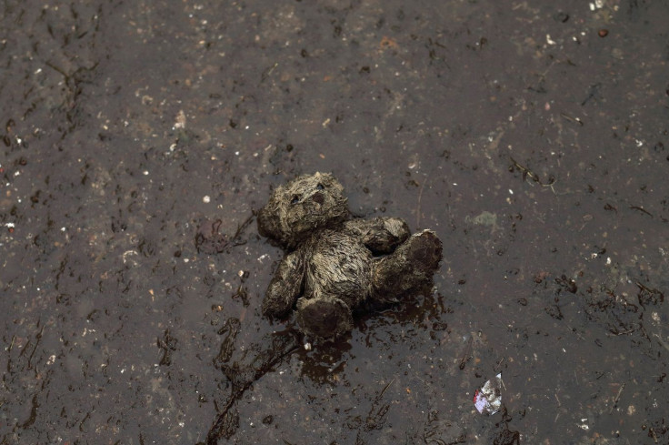 An abandoned teddy bear is seen on the ground close to the Croatian border near the village of Berkasovo, Serbia, September 29, 2015.