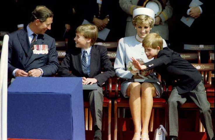 Charles, Prince of Wales (L) Prince William, Princess Diana and Prince Harry 