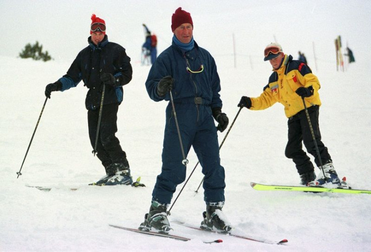 Britain's Prince Charles (C) and his sons Prince William (L) and Prince Harry ski down Whistler Mountain, during their spring break vacation March 26 at Whistler.