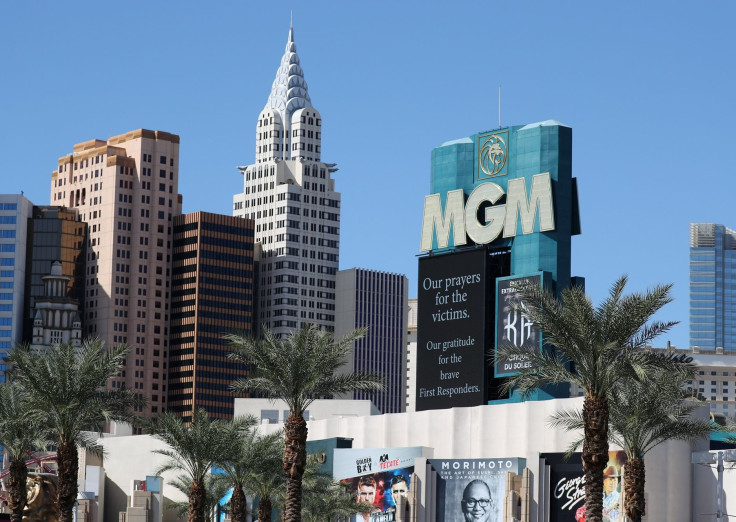 A sign giving condolences for the victims of the Route 91 music festival mass shooting appears on the MGM Grand sign in Las Vegas, Nevada, U.S., October 2, 2017.